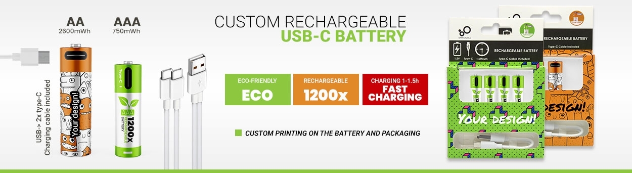 Custom USB-C rechargeable Battery with logo 490mAh