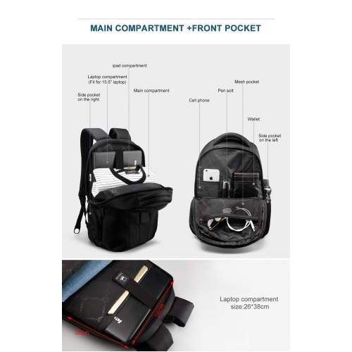 Business backpack with TSA lock and USB port with company logo 15.6