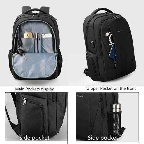 Business backpack with double zipper and USB port with logo 15.6