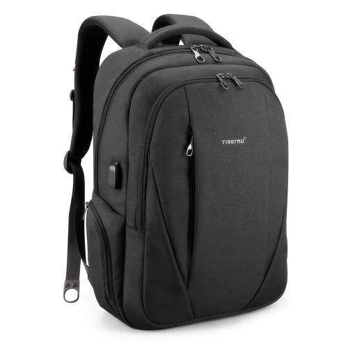 Business backpack with double zipper and USB port with logo 15.6
