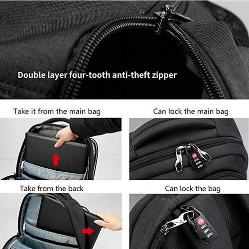 Business backpack with double zipper and USB port with logo 15.6