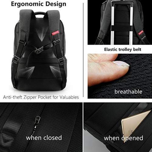 Business backpack with double zipper and USB port with logo 15.6