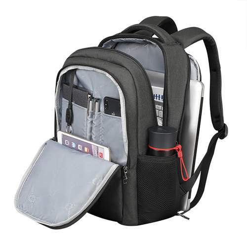 Business backpack with double zipper and USB port with logo 15.6