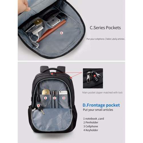 Business backpack with double zipper and USB port with logo 15.6