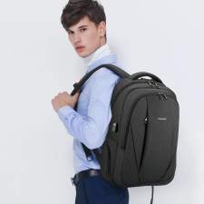 Business backpack with double zipper and USB port with logo 15.6