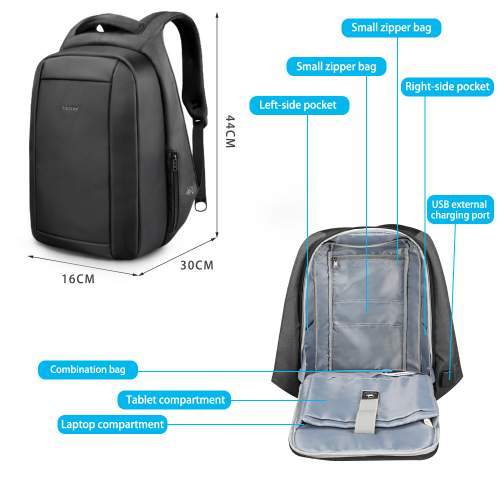 Urban anti-theft backpack with hidden zipper and company logo 15.6