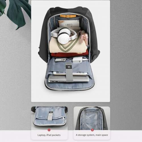 Urban anti-theft backpack with hidden zipper and company logo 15.6