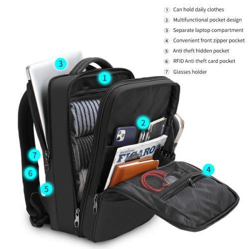 Urban backpack with RFID pocket and 180° opening with logo 15.6