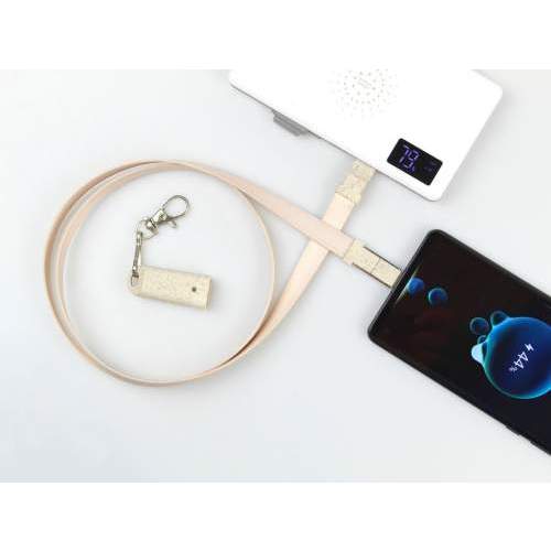Eco-friendly 3-in-1 lanyard cable MIAMI ECO made of wheat straw with logo