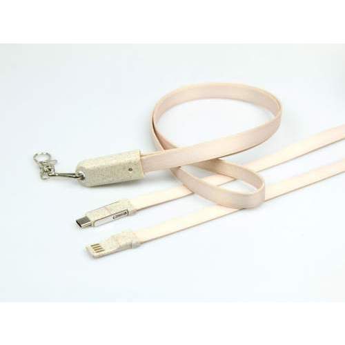Eco-friendly 3-in-1 lanyard cable MIAMI ECO made of wheat straw with logo