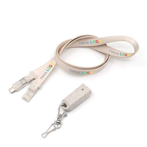 Eco-friendly 3-in-1 lanyard cable MIAMI ECO made of wheat straw with logo