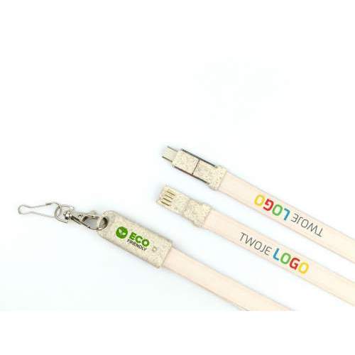 Eco-friendly 3-in-1 lanyard cable MIAMI ECO made of wheat straw with logo
