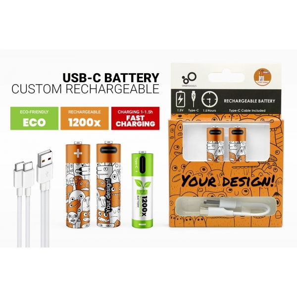Baterie akumulatorki AA reklamowe USB-C z logo 1300mAh