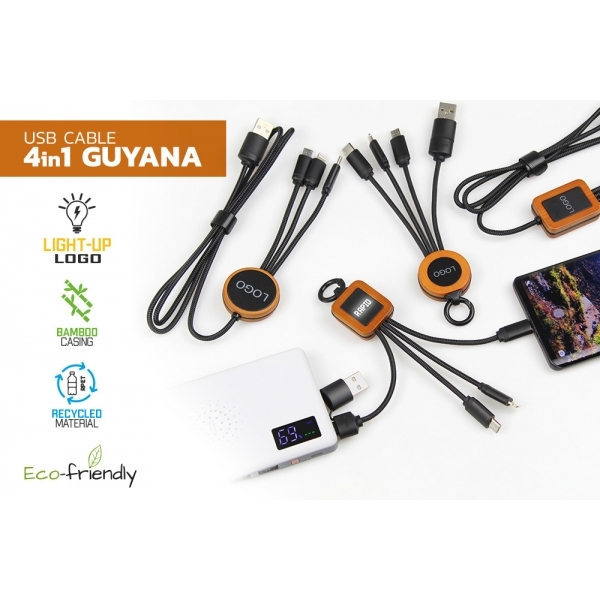 Ekologiczny kabel USB GUYANA LONG SQUARE z podświetlanym logo