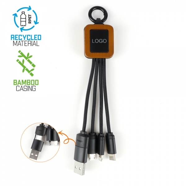 Eco USB cable GUYANA SQUARE with light up logo