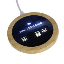 Bamboo wireless charger with light up logo