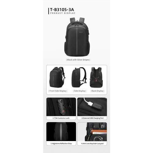 Anti-theft laptop backpack with USB and TSA lock with logo print 15.6
