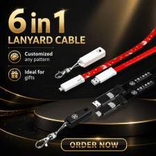 Promotional 6-in-1 60W lanyard USB cable COLORADO with full color print