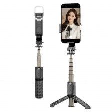 Selfie stick tripod with remote and light