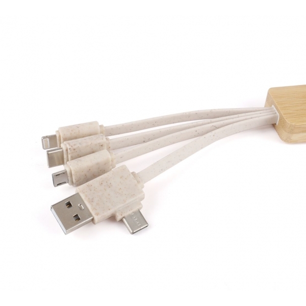 Multikabel USB 3w1 bambusowy Type-C