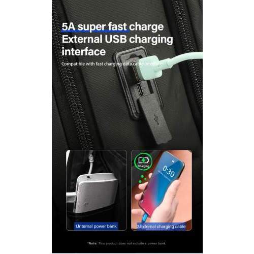 Waterproof backpack with USB and USB-C ports with logo printing 15.6