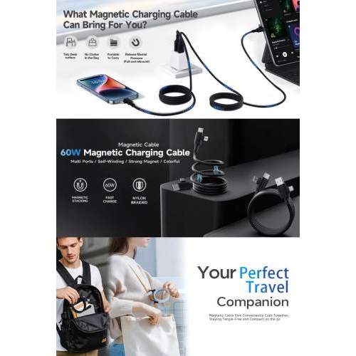 4-in-1 magnetic USB cable 60W VOLT with data transfer and Your logo