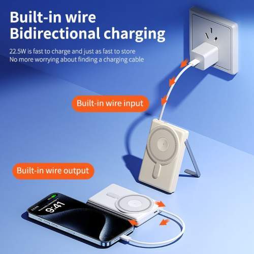 Power Bank z wbudowanym kablem USB-C i podstawką EVOLUTION 10000mAh