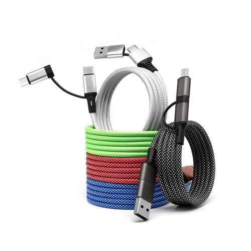 Promotional magnetic USB cable 4-in-1 60W SPIRAL with laser logo