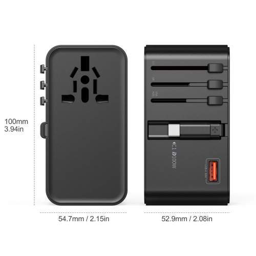 Travel Adapter GaN 100W with Retractable cable EXPLORER