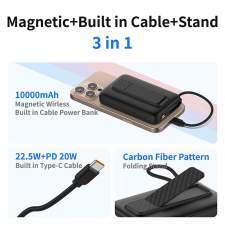 Magnetyczny Power Bank z kablem USB-C i podstawką PRESTO 10000mAh
