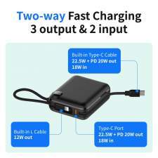 Power Bank with built-in lightning and USB-C cable ZENOX 2 10000mAh