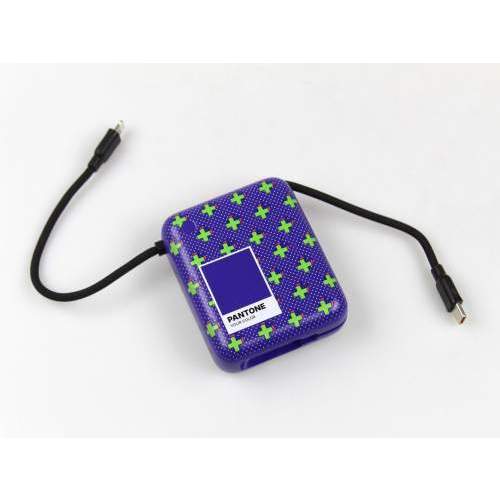 Promotional Power Bank with two Built-in Cables ZENOX 2 in Pantone Color with Print 10000mAh
