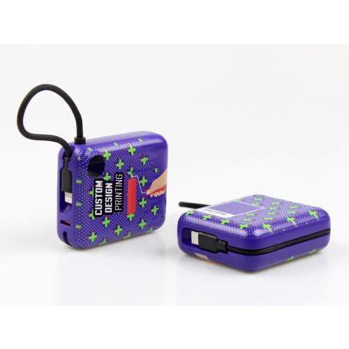 Promotional Power Bank with two Built-in Cables ZENOX 2 in Pantone Color with Print 10000mAh
