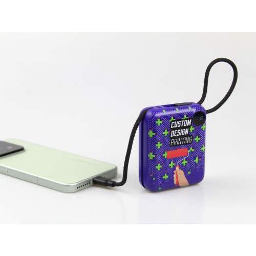 Promotional Power Bank with two Built-in Cables ZENOX 2 in Pantone Color with Print 10000mAh