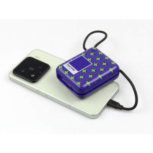 Promotional Power Bank with two Built-in Cables ZENOX 2 in Pantone Color with Print 10000mAh