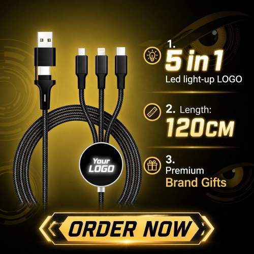 Illuminated logo 6-in-1 USB cable ATLANTA in Pantone color