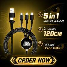Illuminated logo 6-in-1 USB cable ATLANTA in Pantone color