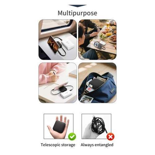 Wielofunkcyjny multikabel 4w1 60W ERVIK z podstawką pod telefon i logo