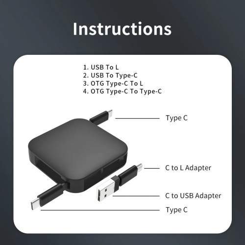 Wielofunkcyjny multikabel 4w1 60W ERVIK z podstawką pod telefon i logo