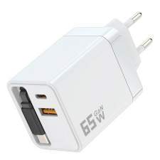 Ładowarka sieciowa GaN 65W USB A+C z wbudowanym kablem CARRARA i grawerem logo
