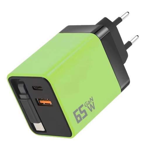Ładowarka sieciowa GaN 65W USB A+C z wbudowanym kablem CARRARA i grawerem logo