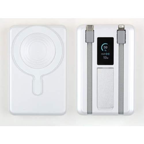 4-in-1 Magnetic Power Bank with cables and digital display ORION with branding 10000mAh