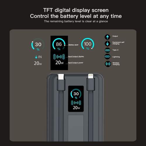 Magnetyczny Power Bank z kablami i wyświetlaczem cyfrowym ORION 10000mAh