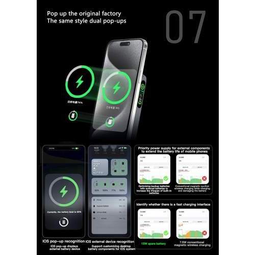 Magnetyczny Power Bank z kablem i inteligentnym wyświetlaczem ZENITH 10000mAh