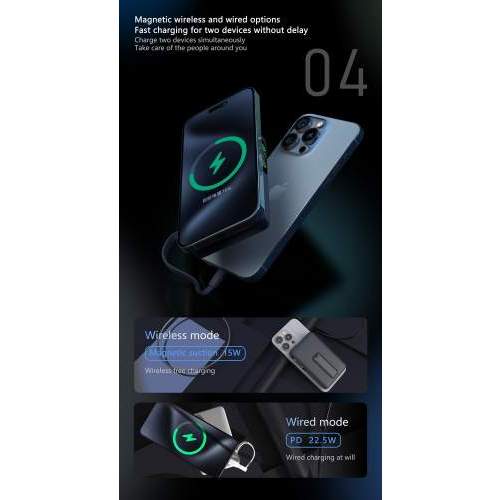 Magnetyczny Power Bank z kablem i inteligentnym wyświetlaczem ZENITH 10000mAh