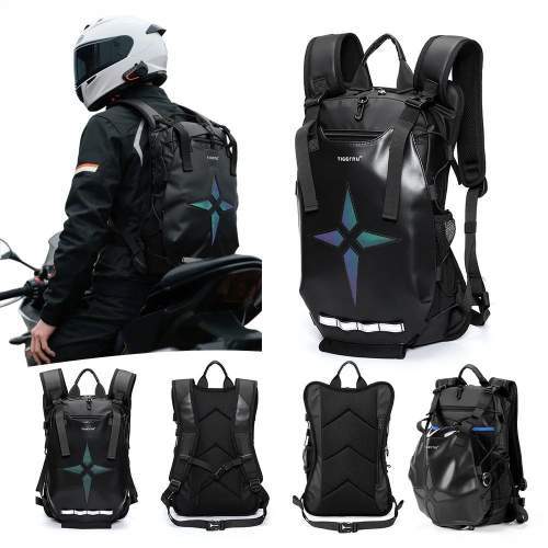 Plecak motocyklowy z uchwytem na kask i odblaskami 13
