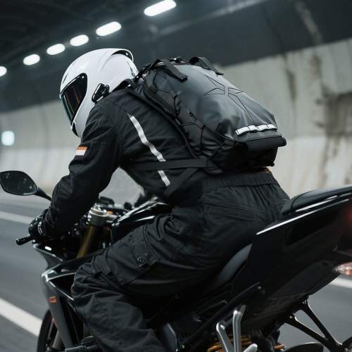 Plecak motocyklowy z uchwytem na kask i odblaskami 13