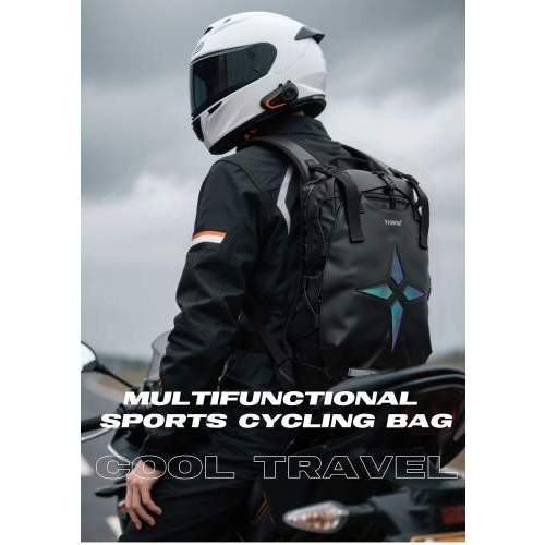 Plecak motocyklowy z uchwytem na kask i odblaskami 13