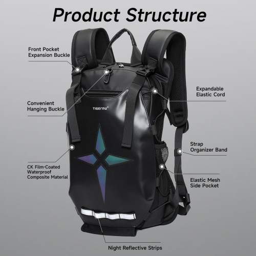 Plecak motocyklowy z uchwytem na kask i odblaskami 13