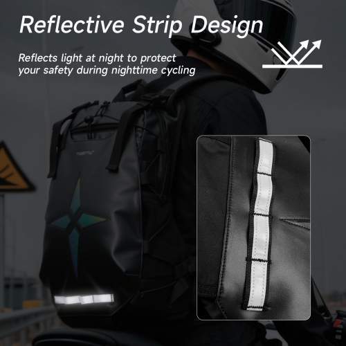 Plecak motocyklowy z uchwytem na kask i odblaskami 13